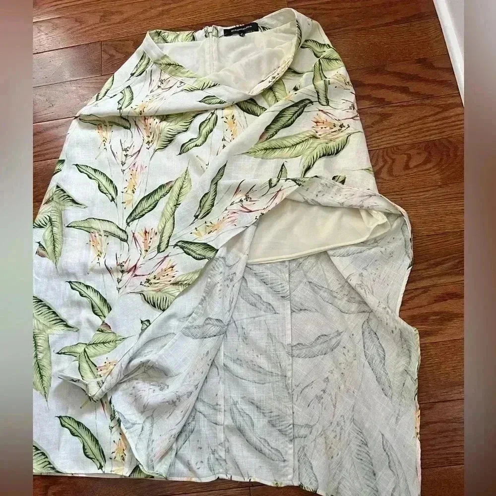 BCBGMAXAZRIA TROPICAL-PRINT ASYMMETRICAL MIDI SKIRT IN MULTI BIRD PRINT Sz M - Picture 5 of 12